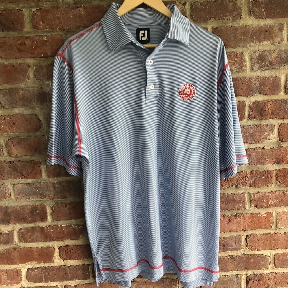 Footjoy Men’s Polo Blue/White Stripe Shirt Size Medium Cypress Lake Country Club